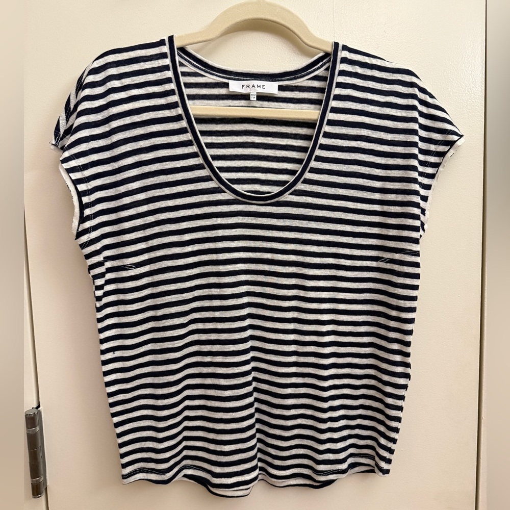 Frame Denim Organic Linen Stripe Tee - XXS